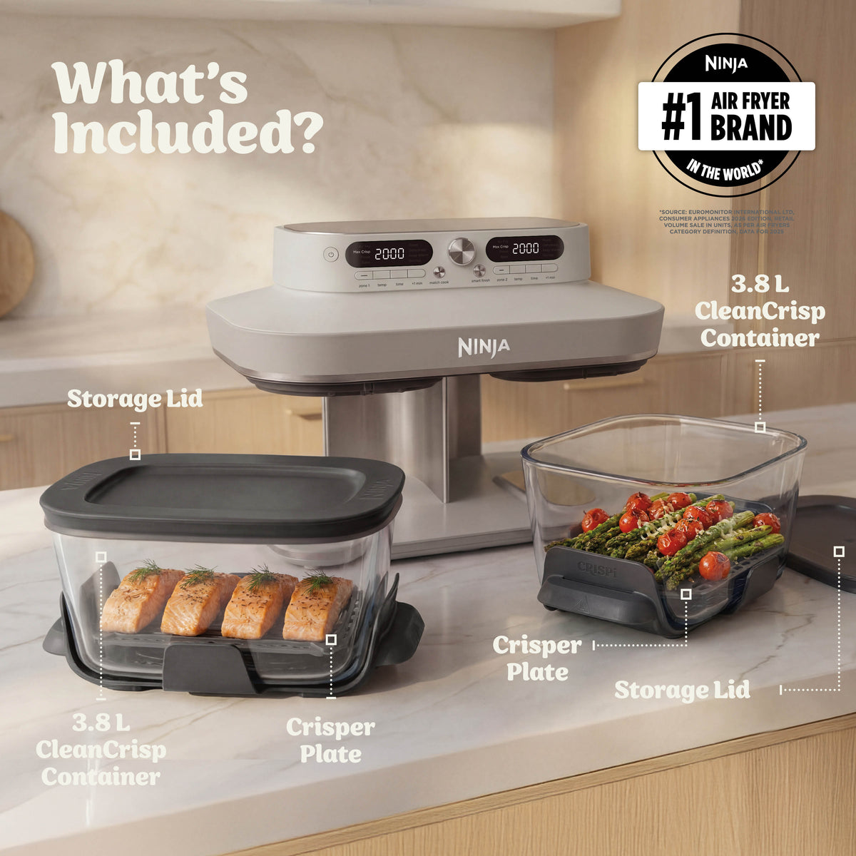 Ninja CRISPi DualZone 8-in-1 Function Glass Air Fryer - Bone DD102UKIV2