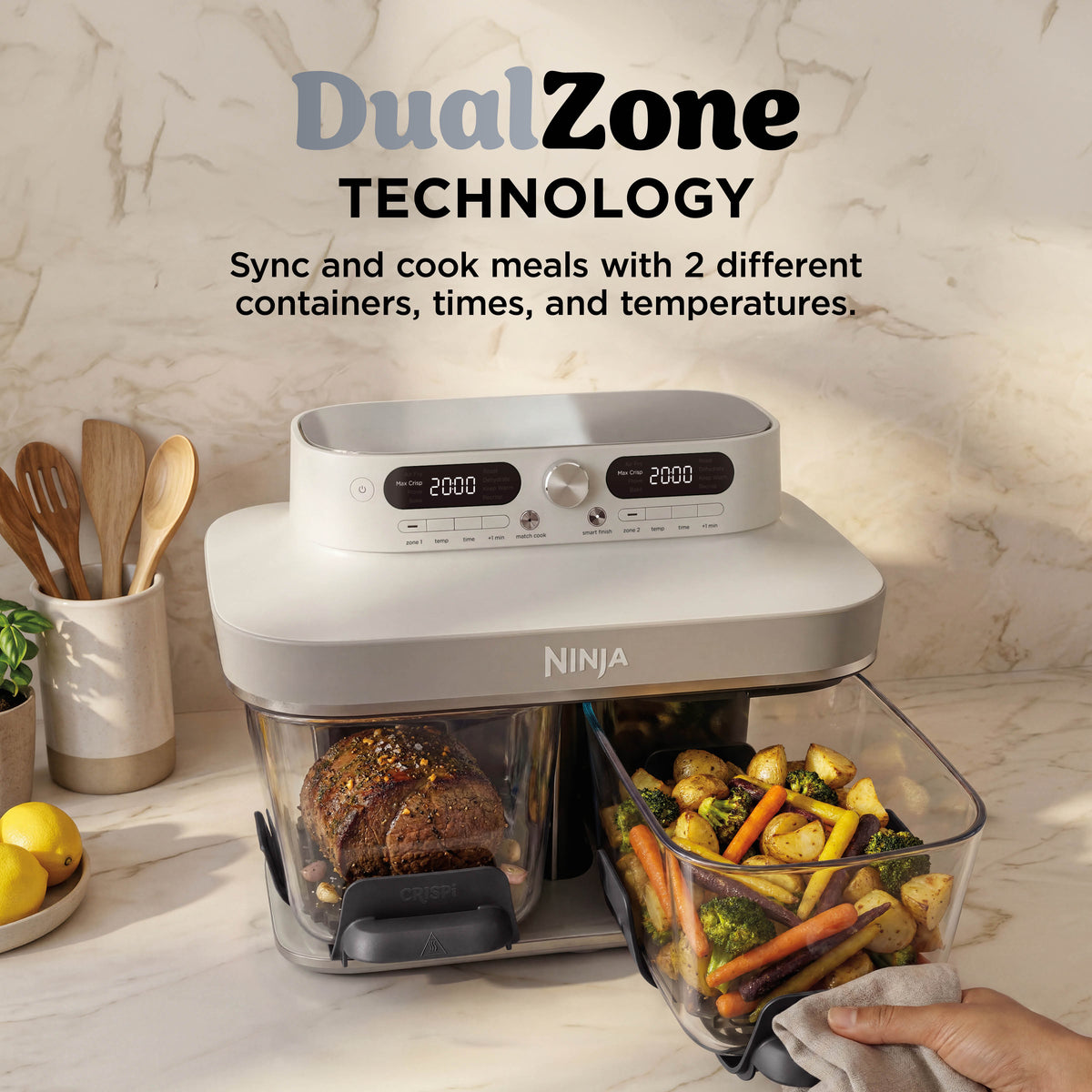 Ninja CRISPi DualZone 8-in-1 Function Glass Air Fryer - Bone DD102UKIV2