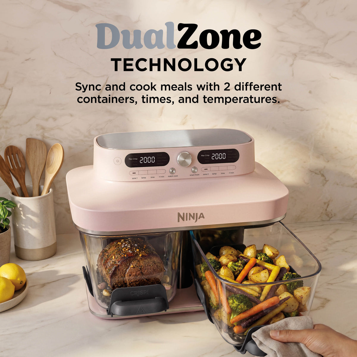 Ninja CRISPi DualZone 8-in-1 Function Glass Air Fryer - Rose Quartz DD102UKPK1