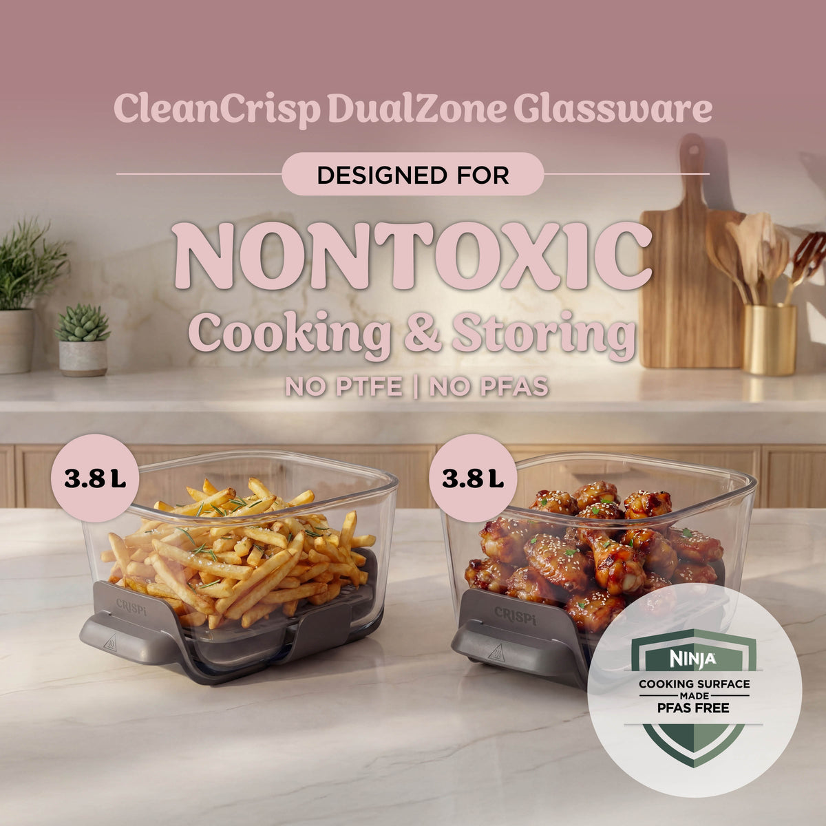 Ninja CRISPi DualZone 8-in-1 Function Glass Air Fryer - Rose Quartz DD102UKPK1