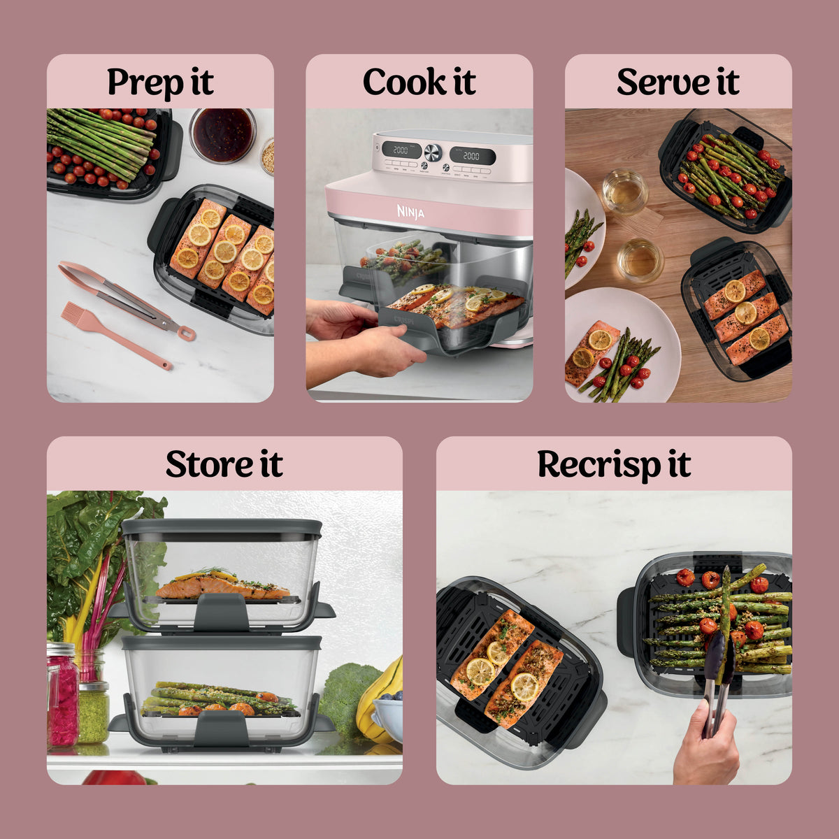 Ninja CRISPi DualZone 8-in-1 Function Glass Air Fryer - Rose Quartz DD102UKPK1