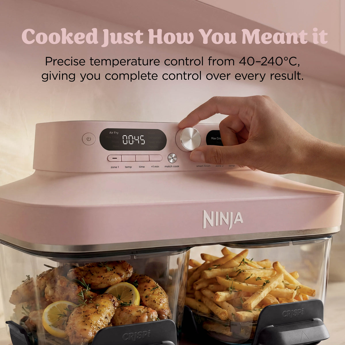 Ninja CRISPi DualZone 8-in-1 Function Glass Air Fryer - Rose Quartz DD102UKPK1