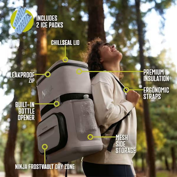 Ninja FrostVault Go 17 litre 24-Can Backpack Soft Cooler - Birch Beige