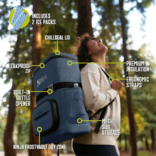 Ninja FrostVault Go 17 litre 24-Can Backpack Soft Cooler - Lakeshore Blue