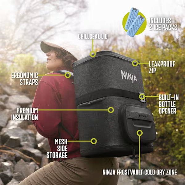 Ninja FrostVault Go 23 litre 36-can Backpack Soft Cooler - Charcoal Grey