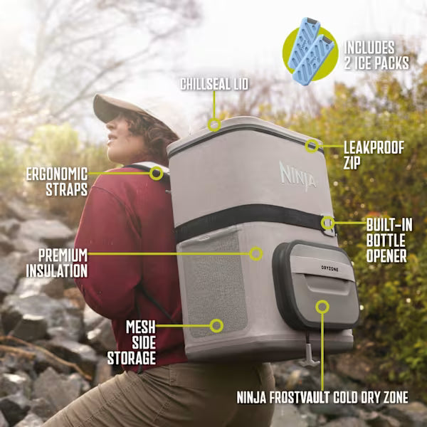 Ninja FrostVault Go 23 litre 36-can Backpack Soft Cooler - Birch Beige