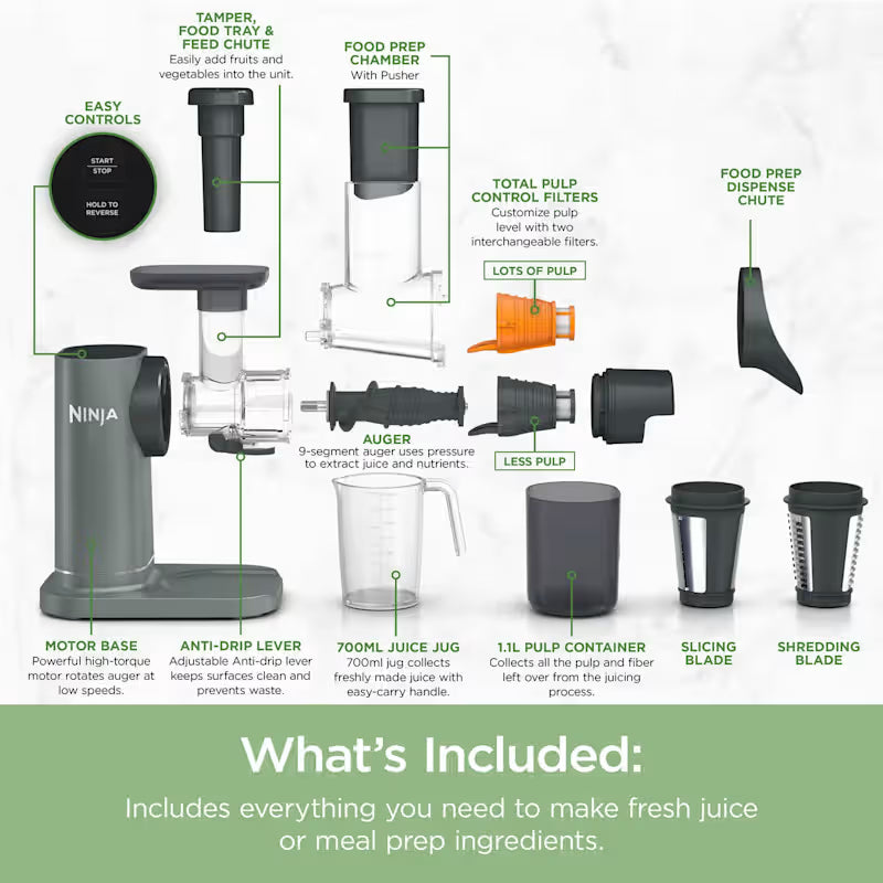 Ninja 3-in-1 Cold Press Juicer, Slicer & Shredder with Anti-Clog Filter JC152UK